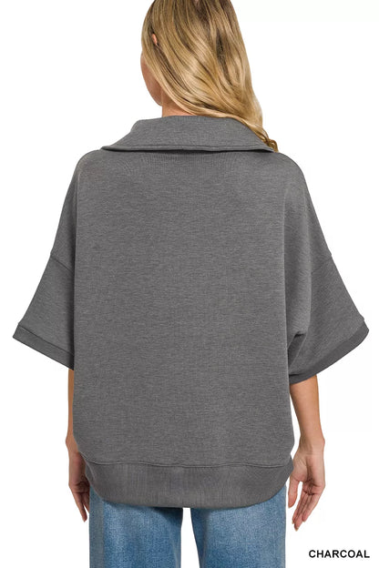 Zenana Scuba Collared Short Sleeve Pullover