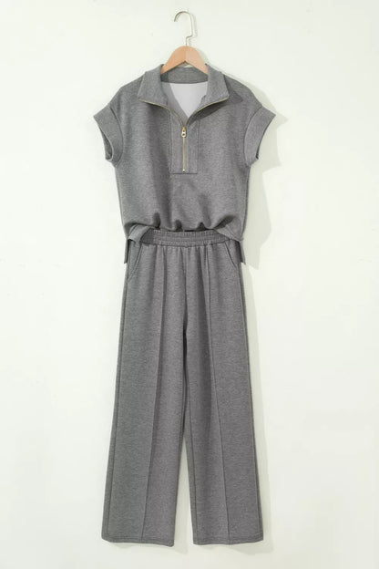 Half Zip Polo Tee Casual Pant Set