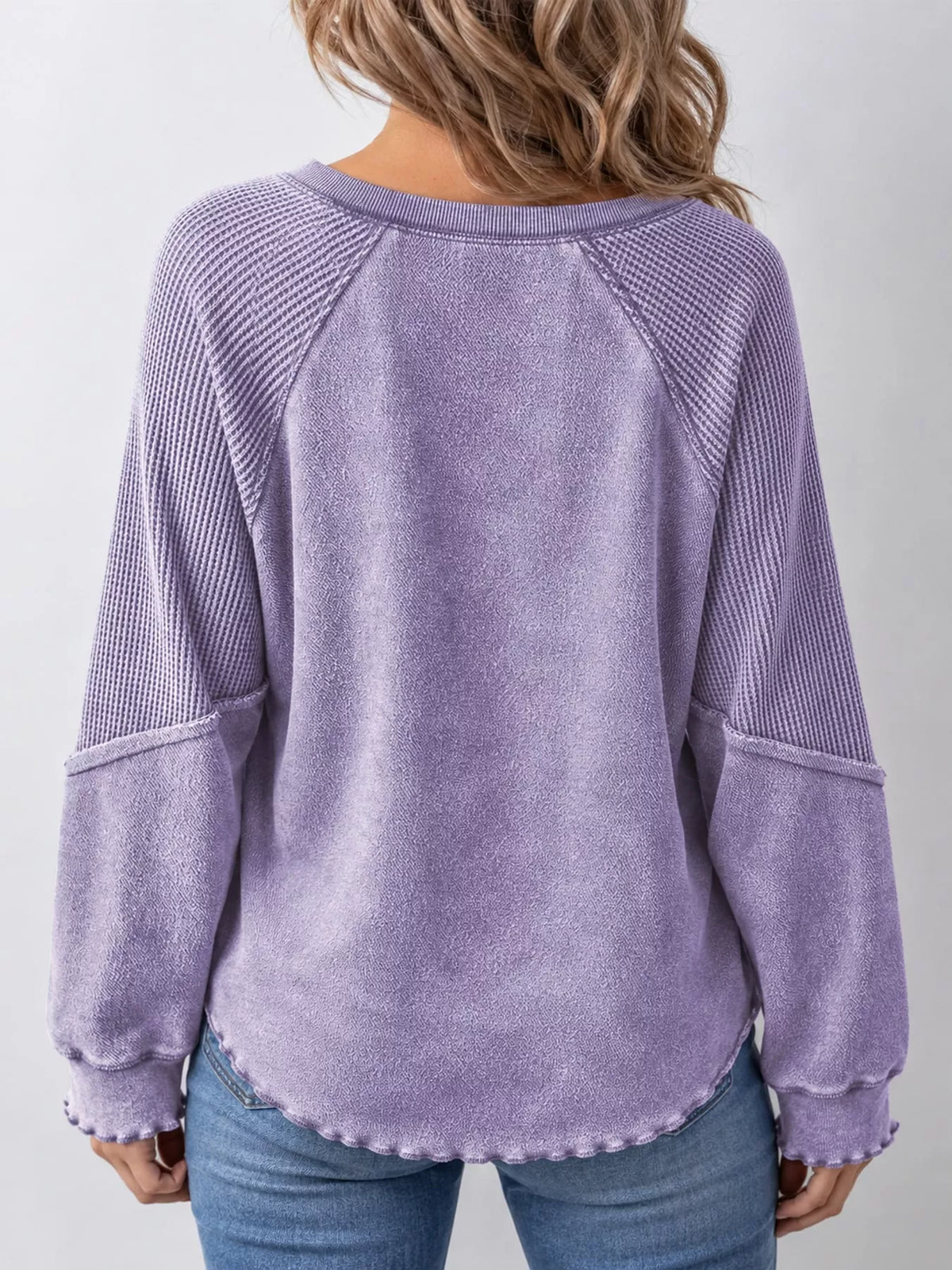 Waffle Knit Raglan Sleeve Sweatshirt