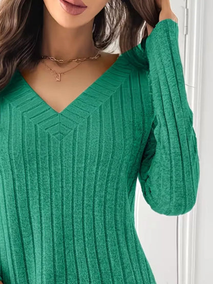Ribbed Knit Long Sleeve T-Shirt