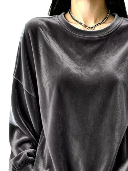 Full Size Velvet Dropped Shoulder Sweatshirt Plus Size