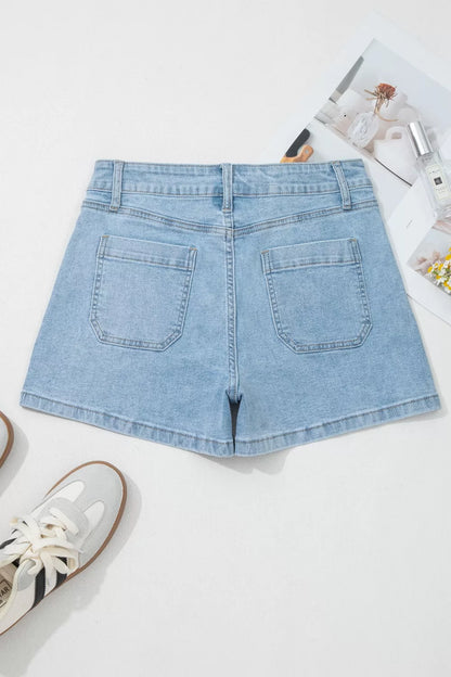High Rise Patch Pocket Denim Shorts
