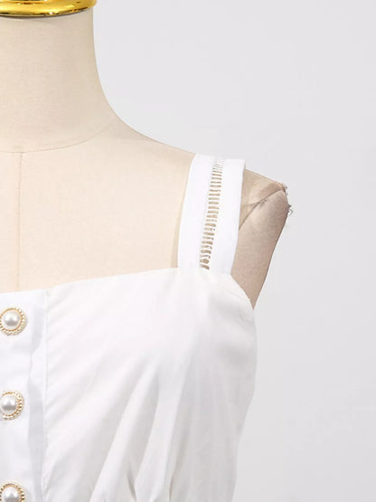 Sleeveless Eyelet Embroidered Button-Down Midi Dress