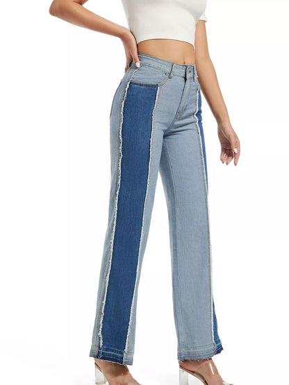 High-Waisted Two Tone Jeans