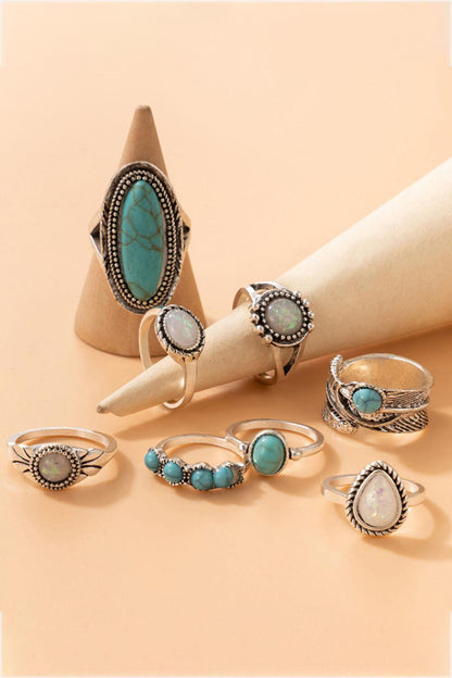 8-Piece Artificial Turquoise Ring Set