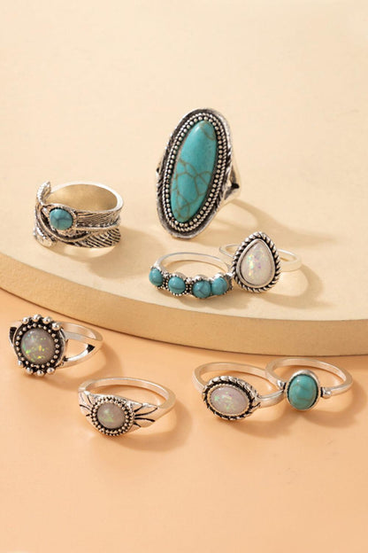 8-Piece Artificial Turquoise Ring Set
