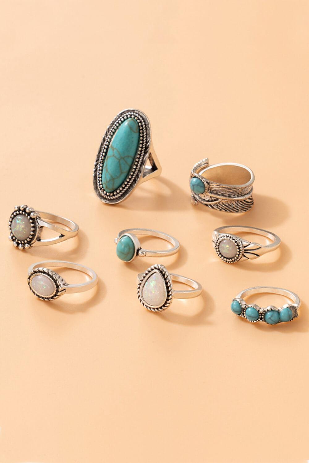 8-Piece Artificial Turquoise Ring Set