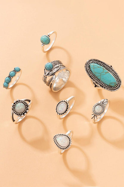 8-Piece Artificial Turquoise Ring Set