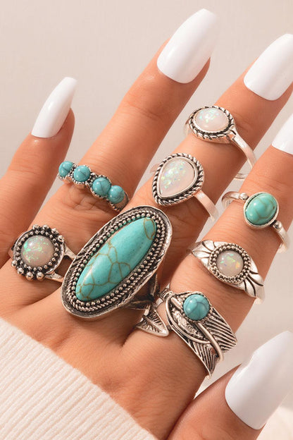 8-Piece Artificial Turquoise Ring Set