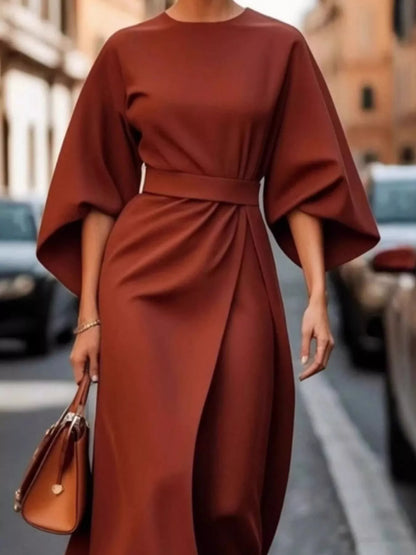 Full Sleeve Kimono Sleeves Round Neck Midi Dress Plus Size