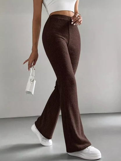 Ribbed Knit High Waist Flare Pants