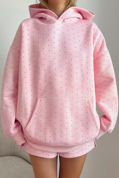 Polka Dot Printed Oversized Hoodie Casual Shorts 2pcs Set