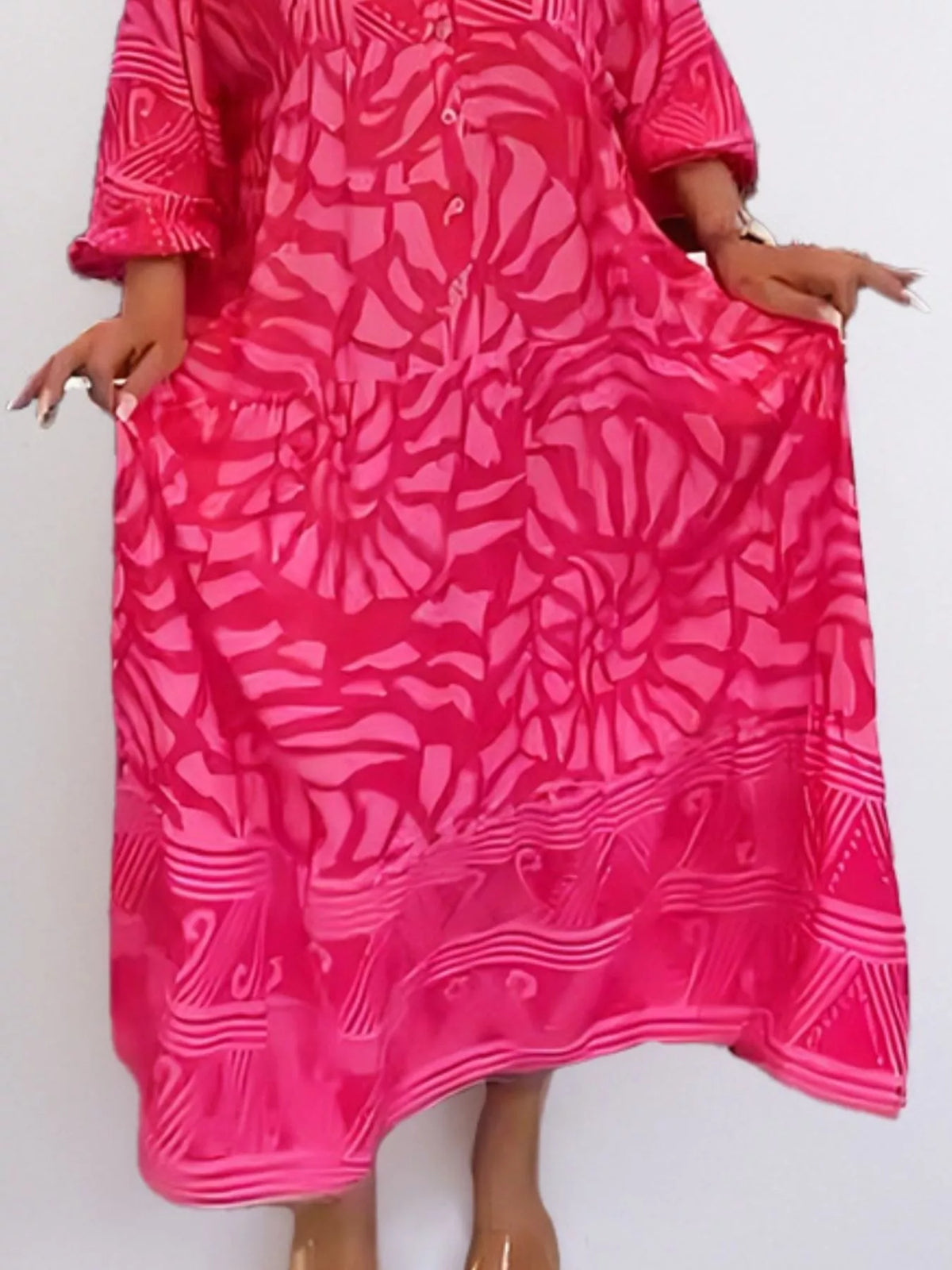 Printed Button Front Midi Dress