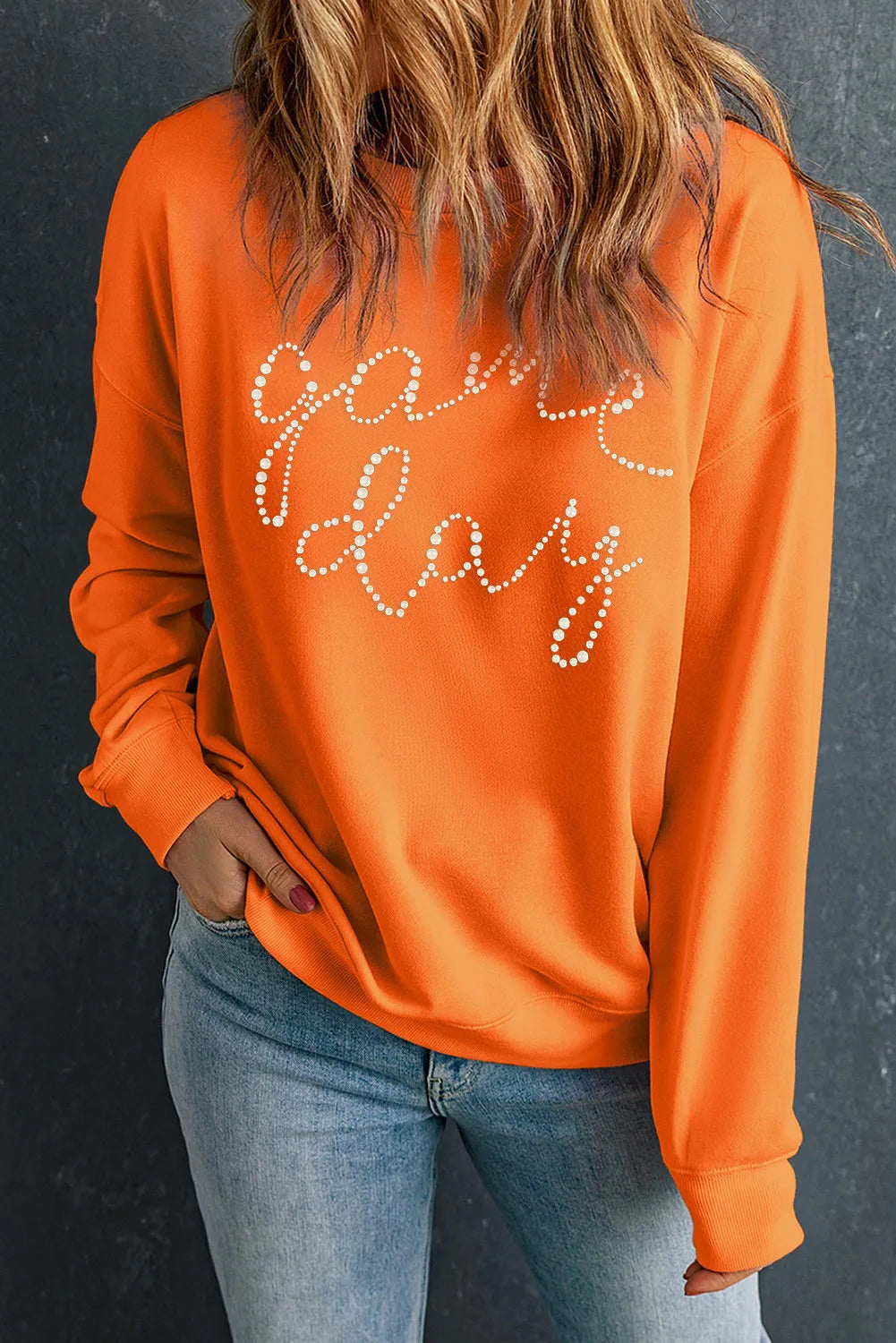 | Game Day Round Neck Long Sleeve Sweatshirt