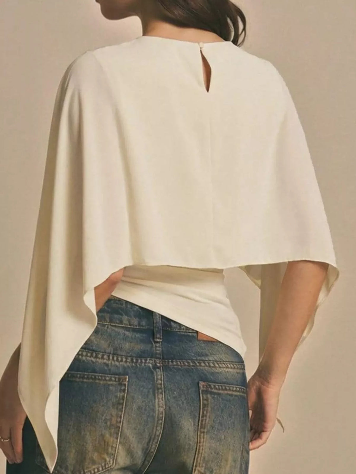 Cape Sleeve Round Neck Blouse