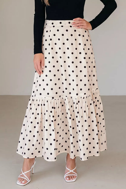 Polka Dot Ruffled Slit Maxi Skirt