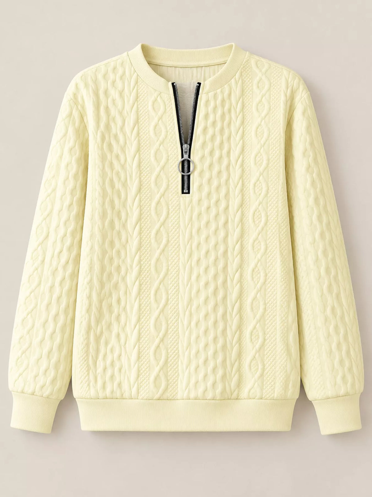 Full Size Quarter-Zip Cable Knit Sweatshirt Plus Size