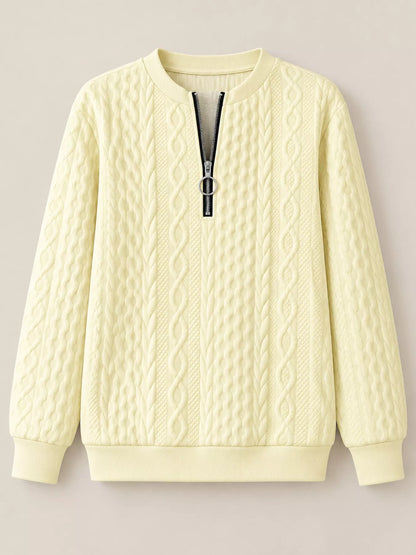 Full Size Quarter-Zip Cable Knit Sweatshirt Plus Size