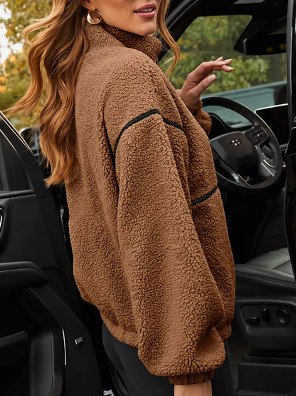 Stand Collar Cozy Sherpa Fleece Zip-Up Jacket