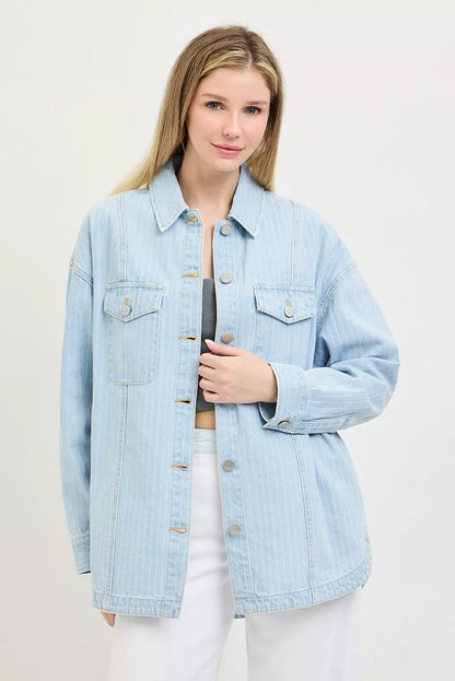 RISEN Oversized Stripe Denim Shaket