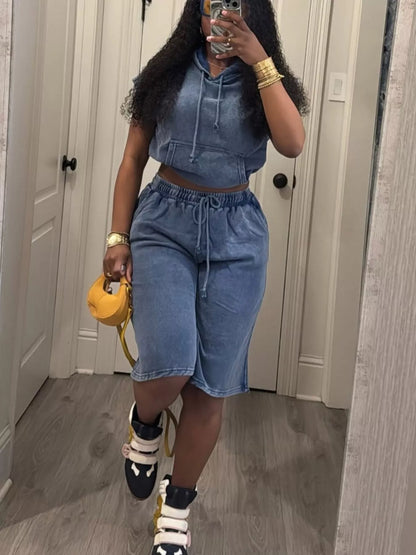 Hooded Crop Top and Shorts Set