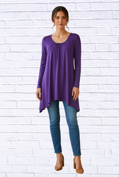 Sibella Pleated Front Long Sleeve Blouse 42 Purple solid