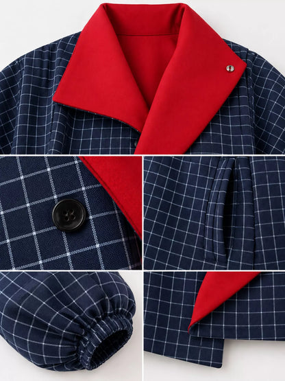 Contrast Lapel Plaid Casual Jacket