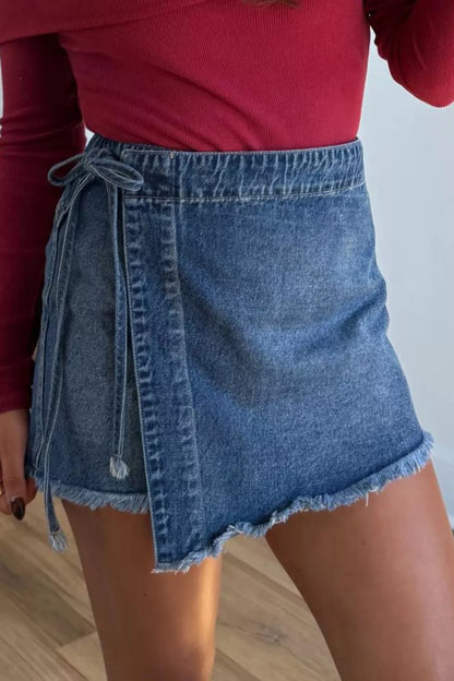 Wrapped Tied Waist Denim Skort