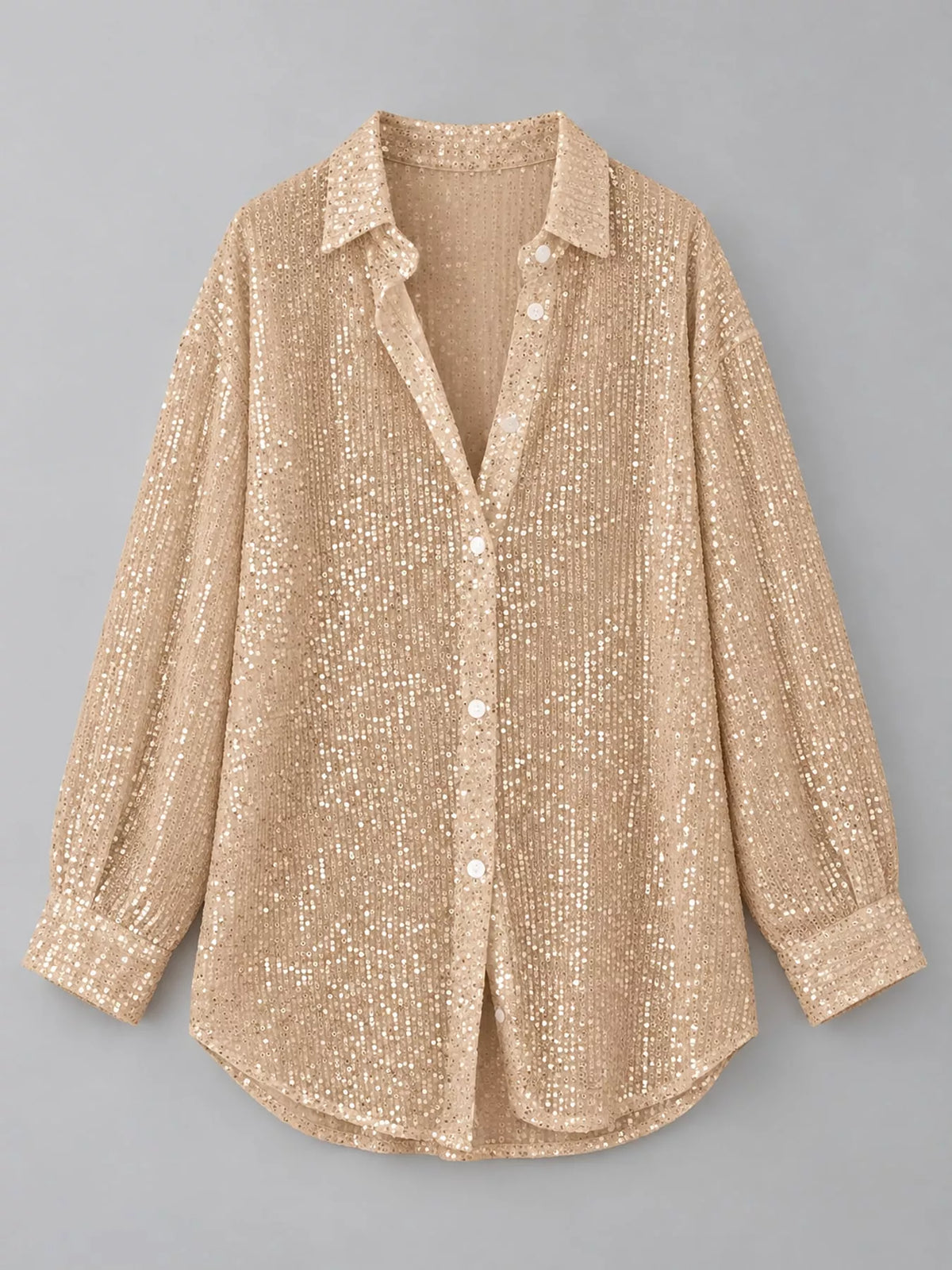 Full Size Sequin Button Up Long Sleeve Shirt Plus Size