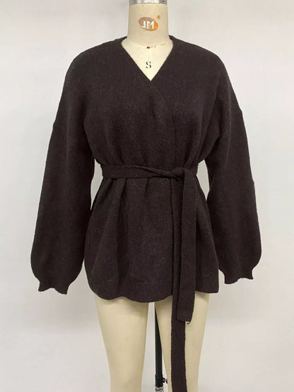 Tie Waist Dropped Shoulder Wrap Cardigan