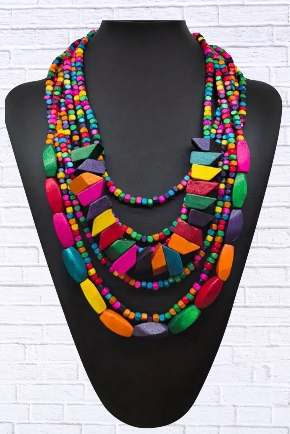 Multi Colorful Wooden Necklace Multicolor