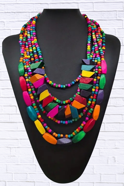 Multi Colorful Wooden Necklace Multicolor
