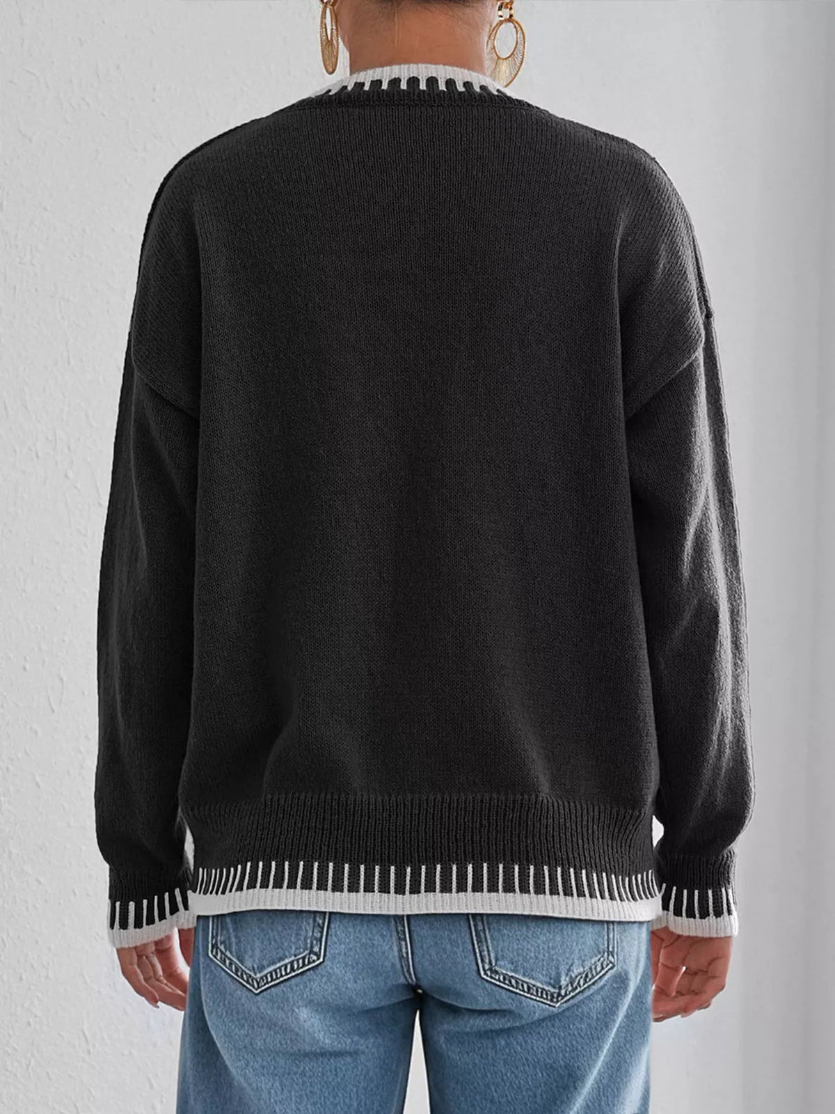 Lace Heart Contrast Trim Sweater
