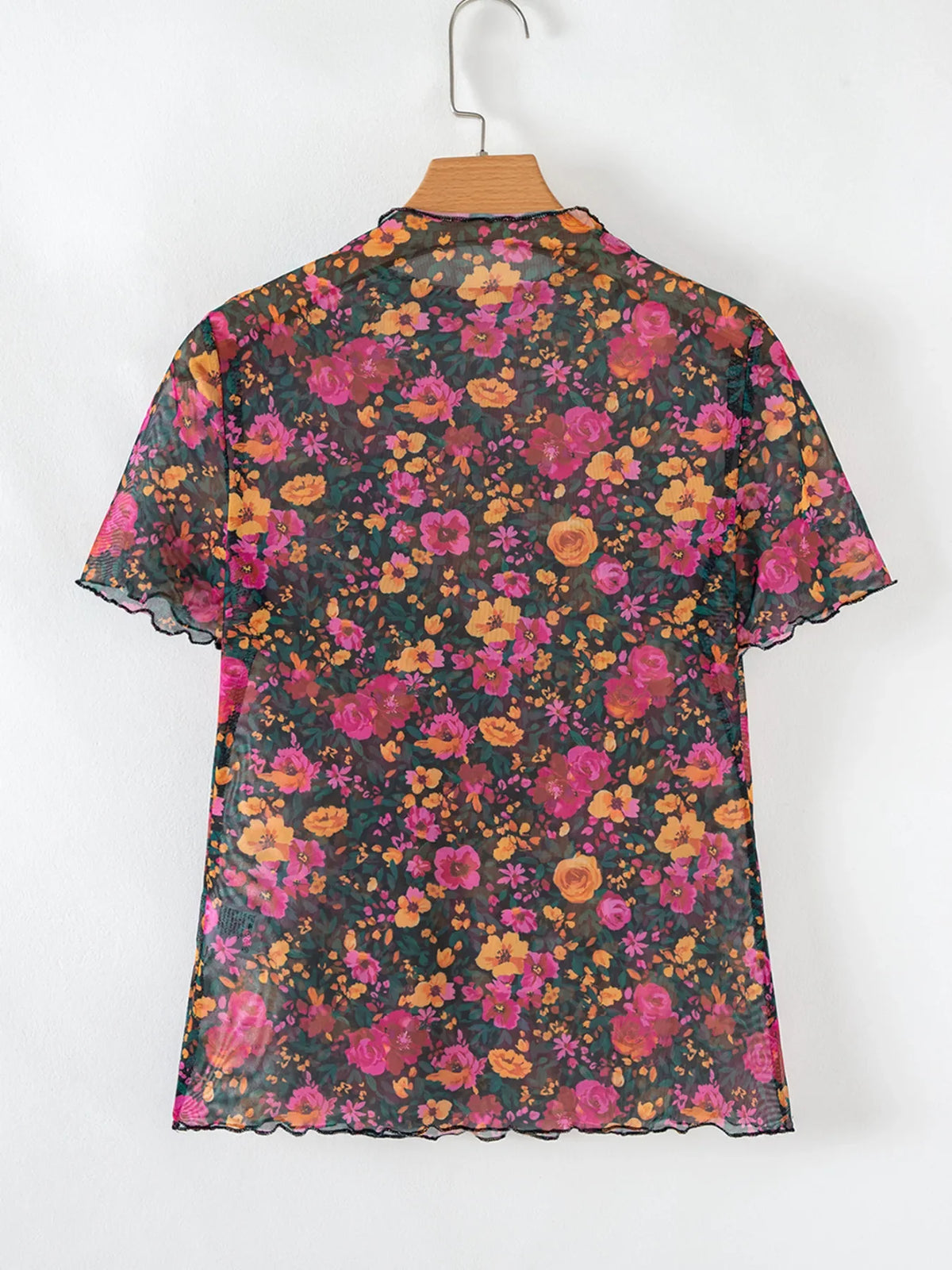 Floral Print Mock Neck Short Sleeve Top