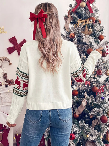 Christmas Reindeer Pattern Cable Knit Sweater