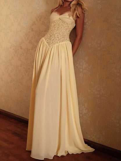 Lace Corset Halter Neck Maxi Dress