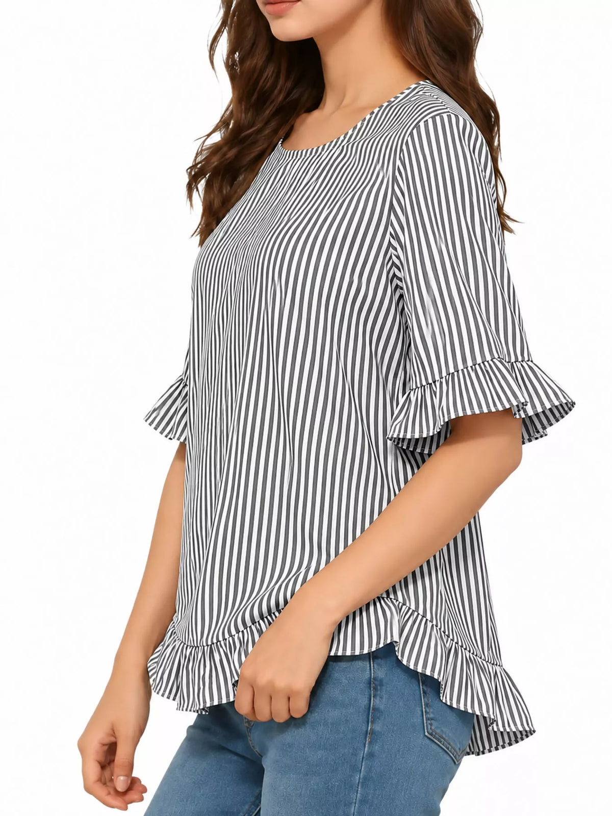 Ruffle Hem Half Sleeve Blouse