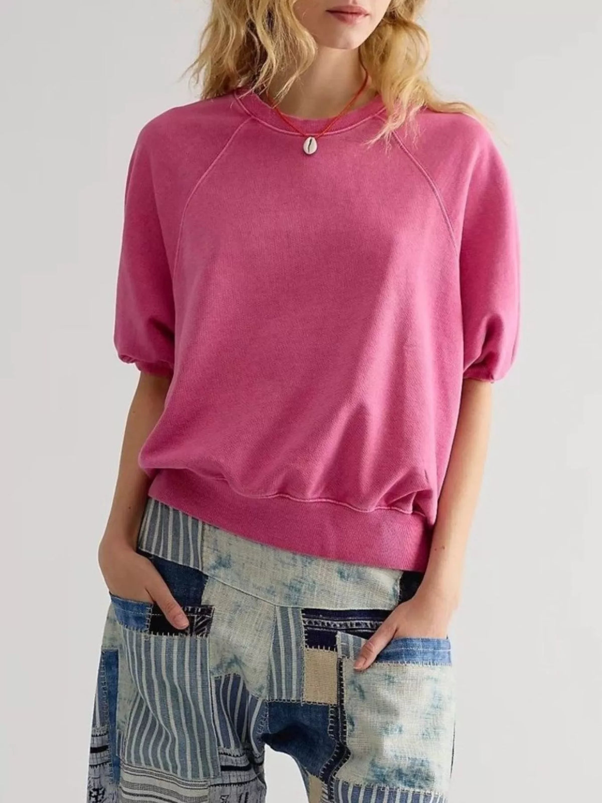 Full Size Raglan Short-Sleeve Sweatshirt Plus Size