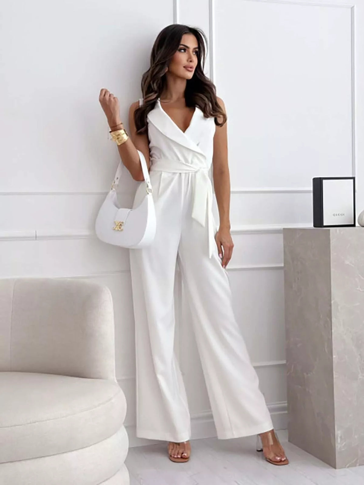 Surplice Sleeveless Wide-Leg Jumpsuit