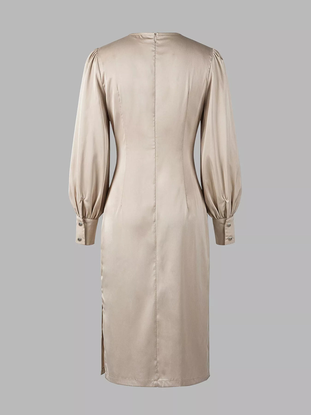 Long Sleeve Satin Ruched Midi Dress