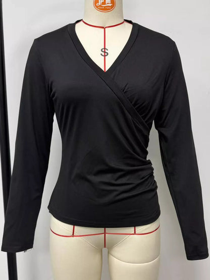 Full Size Surplice Long Sleeve T-Shirt Plus Size