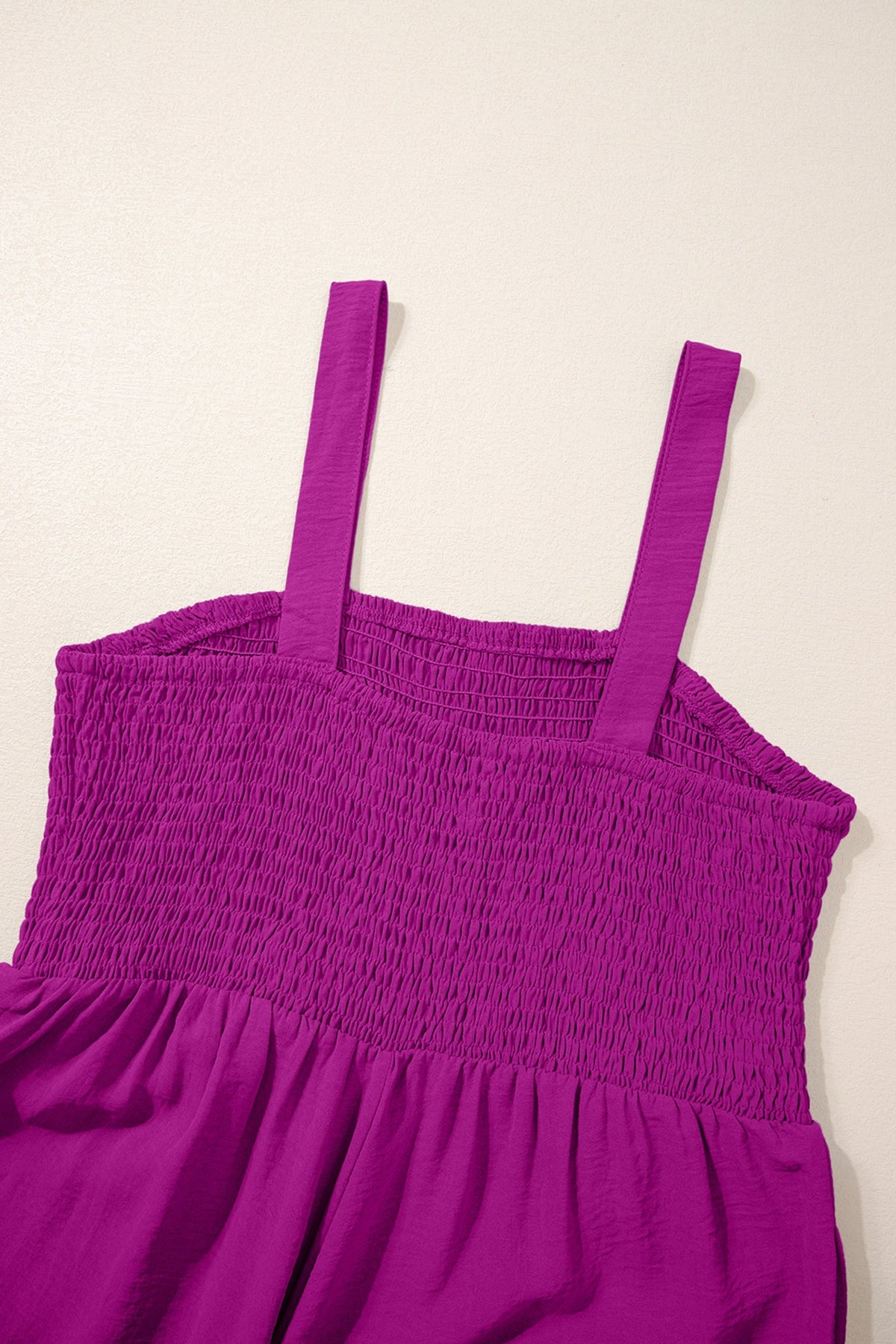 Purple Orchid Smocked Square Neck Sleeveless Jumpsuit with Pockets