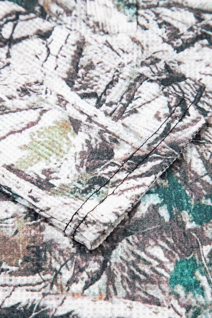 Camo Long Sleeve Top Elastic Waist Shorts Two Piece Set