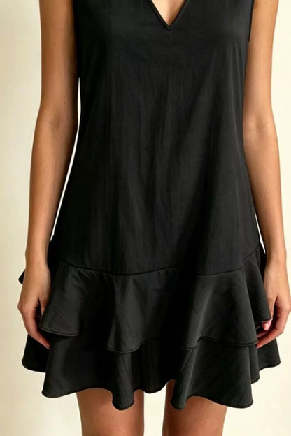Full Size Sleeveless V-Neck Ruffle Hem Mini Dress Plus Size