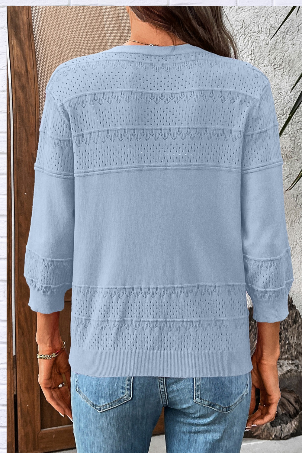 Textured Button-Front Cardigan with 3/4 Sleeves