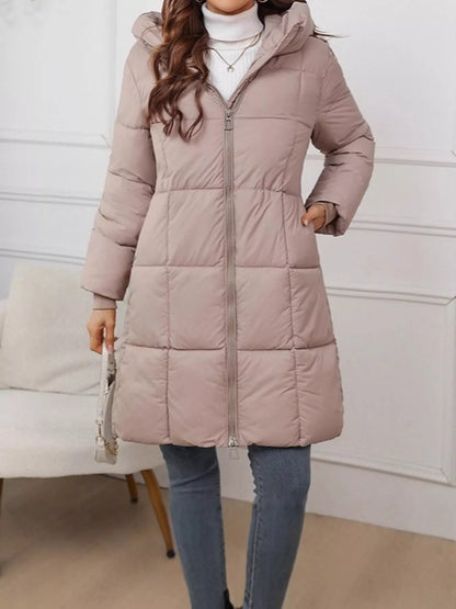 Full Size Zip Up Hooded Longline Puffer Outerwear Plus Size