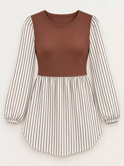 Full Size Striped Long Sleeve Blouse Plus Size