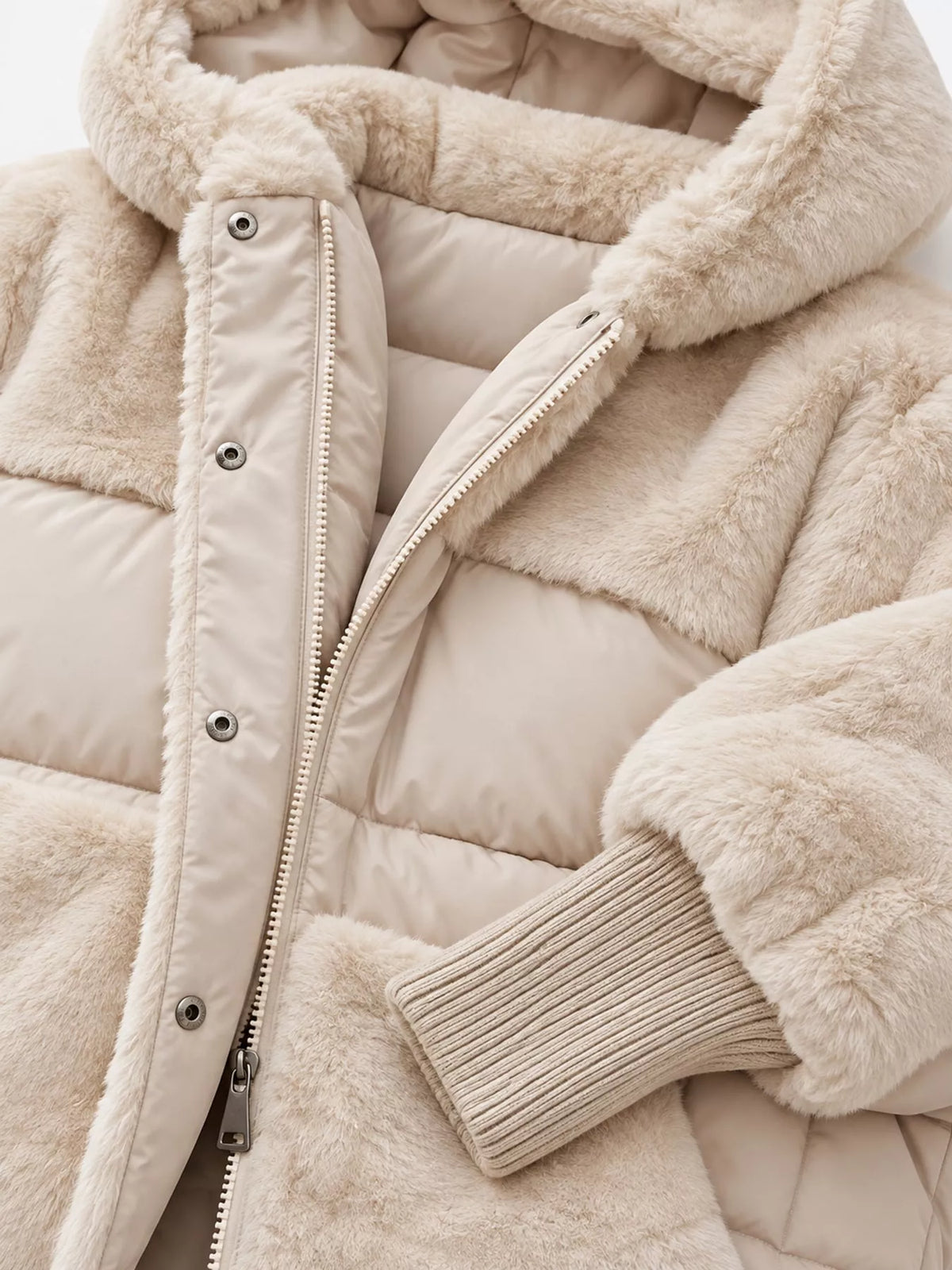 Full Size Faux Fur Hooded Puffer Outerwear Plus Size