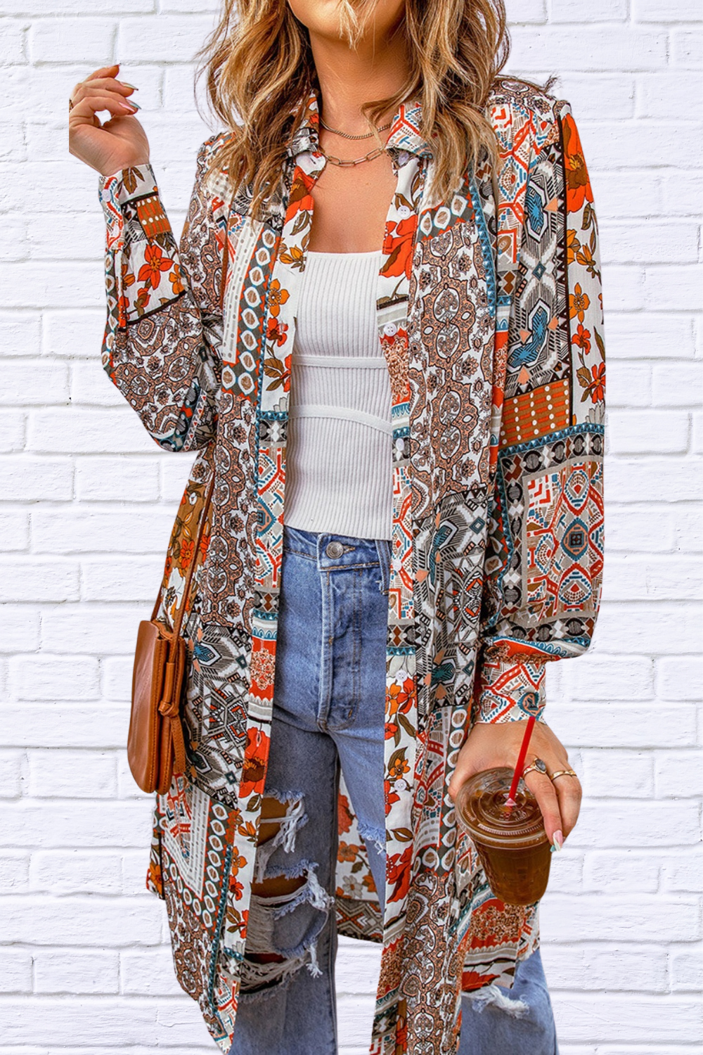 Printed Button Up Long Sleeve Top Styl A