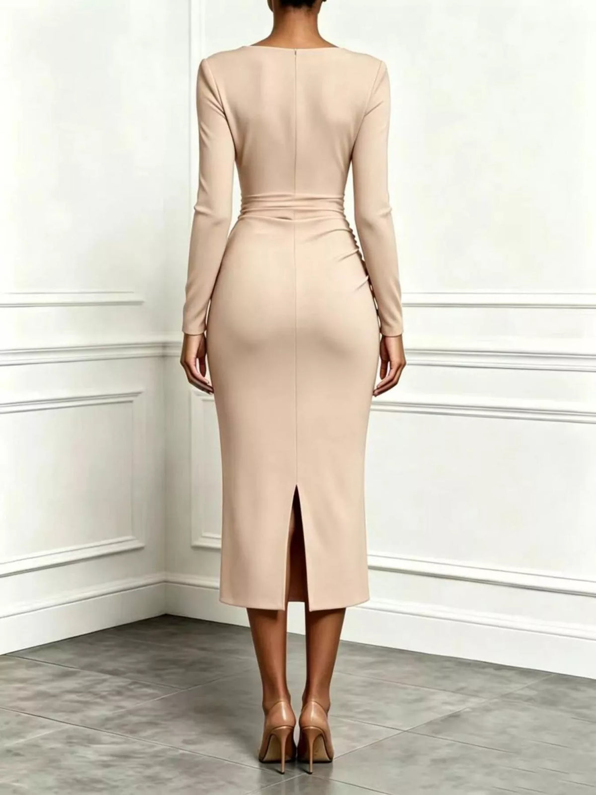 Ruffled Surplice Long Sleeve Dress